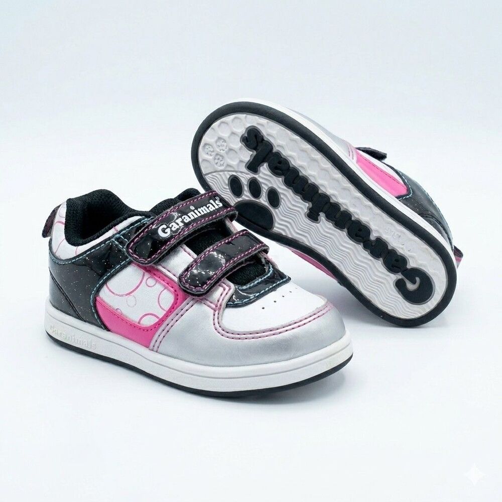 Garanimals Girls' Pink Black Polka Dot Hook & Loop Low Top Sneakers Size 3